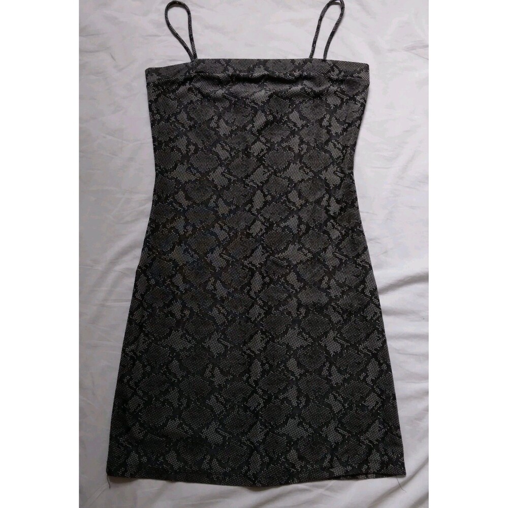 Vintage Y2K Candy Rocket Spaghetti Strap Dress Black Gray Grunge Goth Emo Sz M